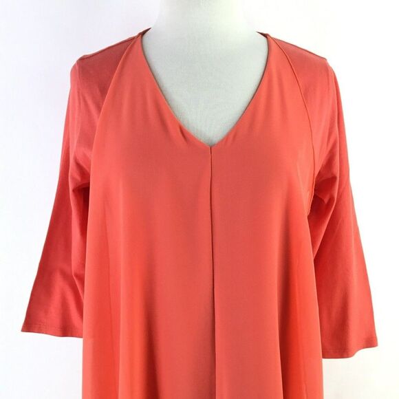 Soft Surroundings Asymmetric Coral Andalou Midi Dress Petite PM Chiffon Front - Picture 4 of 14